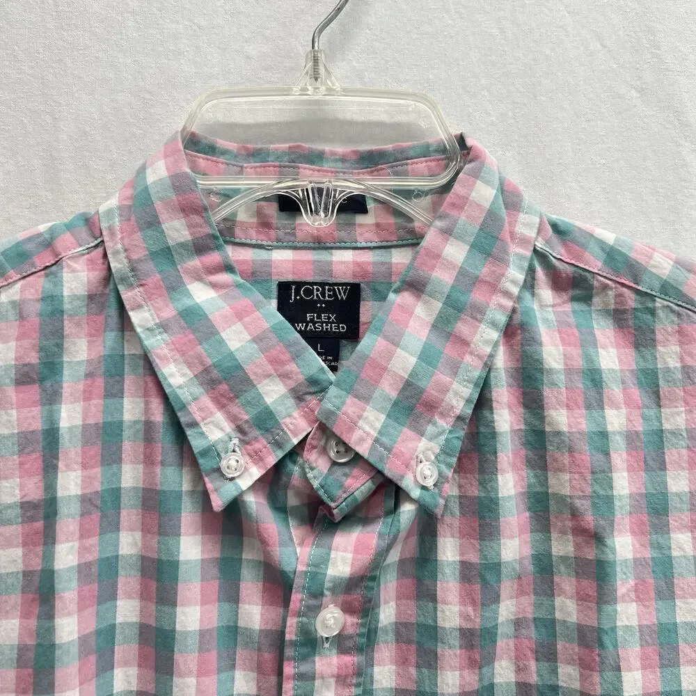 J Crew Flex Washed Plaid Button Down Shirt size Large Pink Blue
